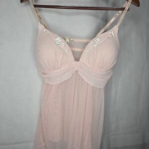 Dentelle Camisole Lingerie Pink Babydoll Floral Applique Sheer Tulle Coquette L